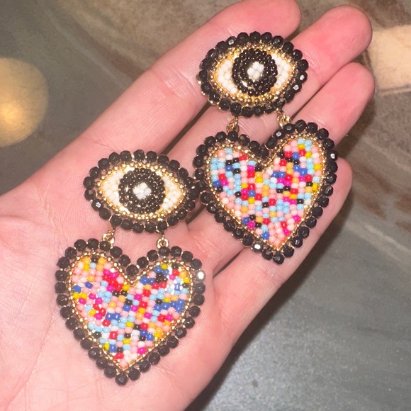Betsy Johnson Colorful Beaded Heart Earrings - Picture 5 of 5